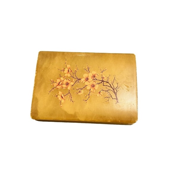 Alabaster Onyx Quartz Vintage Jewelry Box Floral Decal - Picture 7 of 7